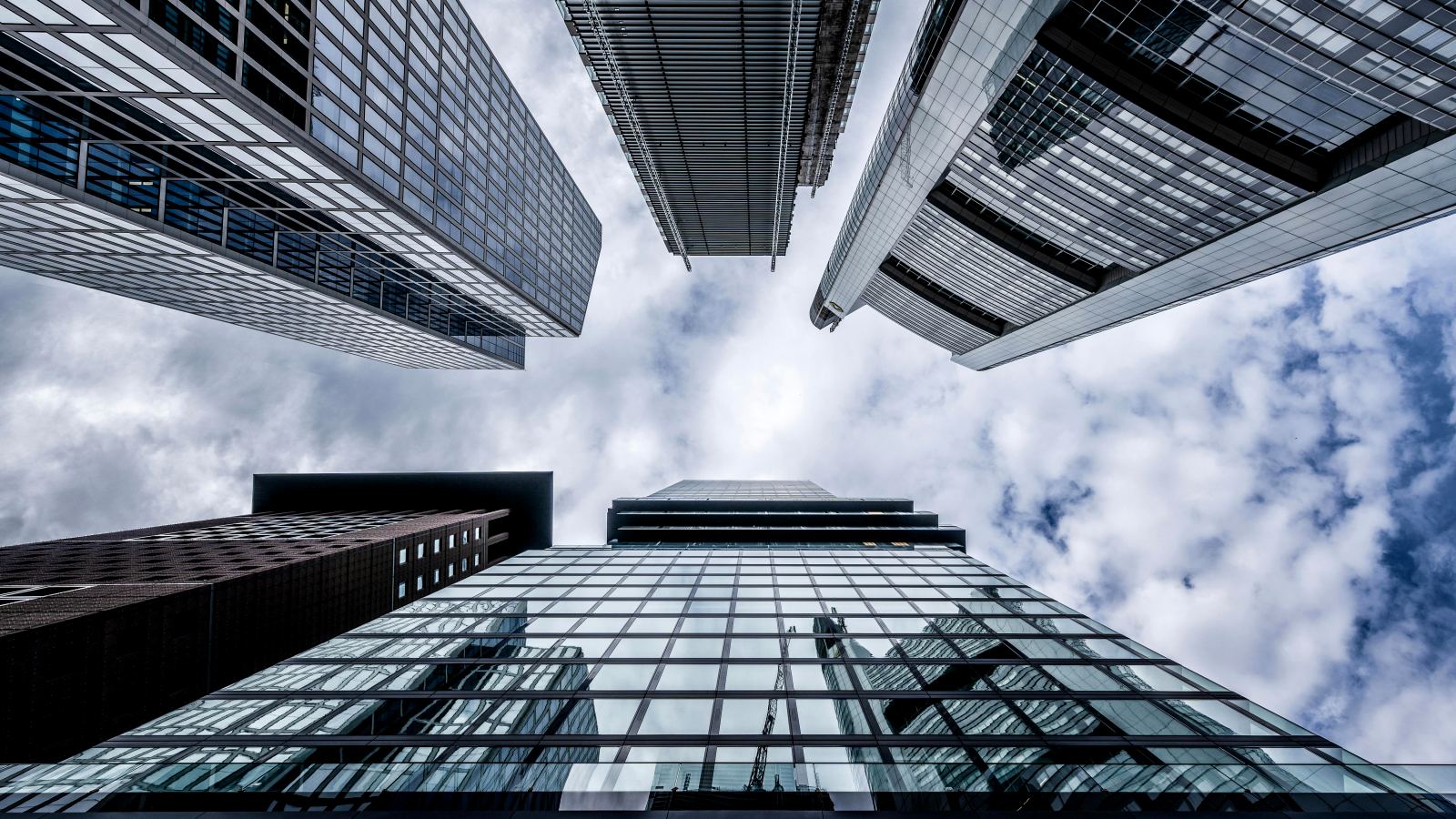Office towers seen from street level